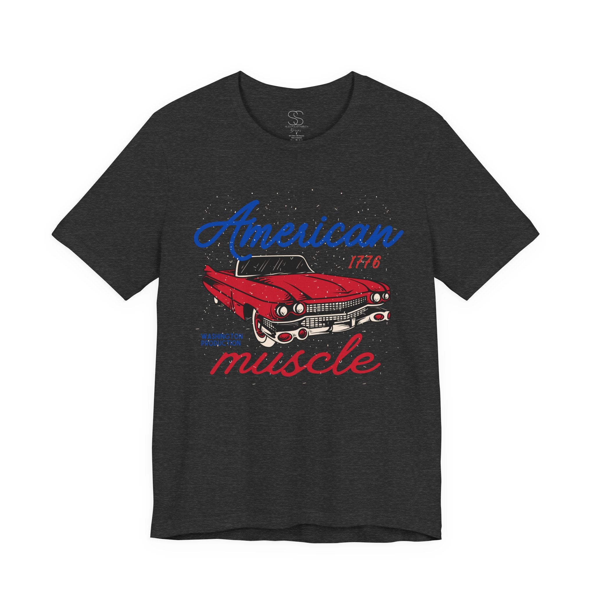 American Muscle Tee - Vintage Red Classic Car 1776 Patriotic Shirt