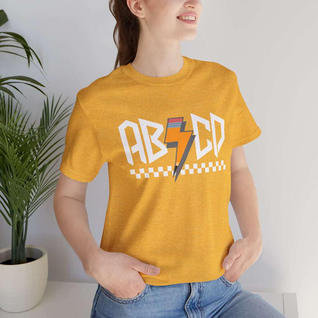 ABCD Lightning Bolt Tee - Retro Racing Checkerboard Graphic T-Shirt