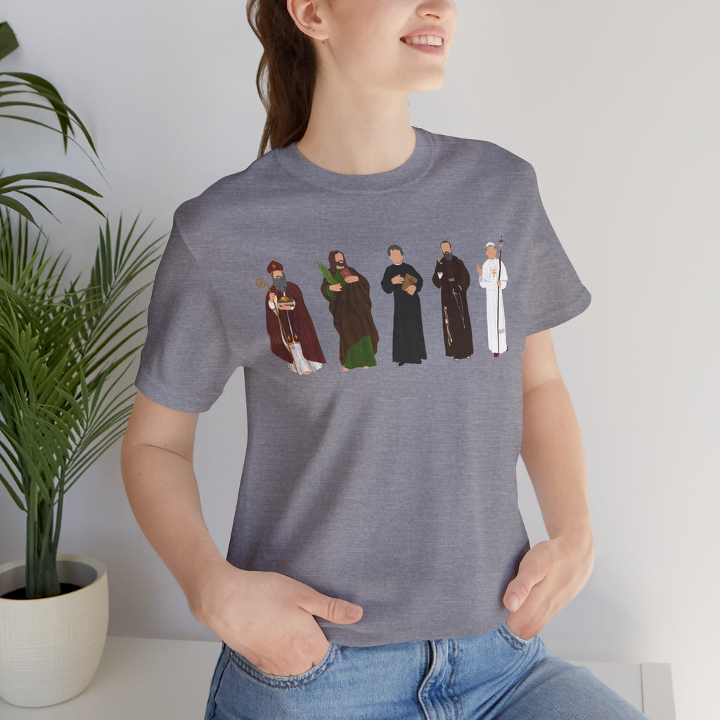 Saints Lineup T‑Shirt — Minimal Catholic Saints Illustration Tee