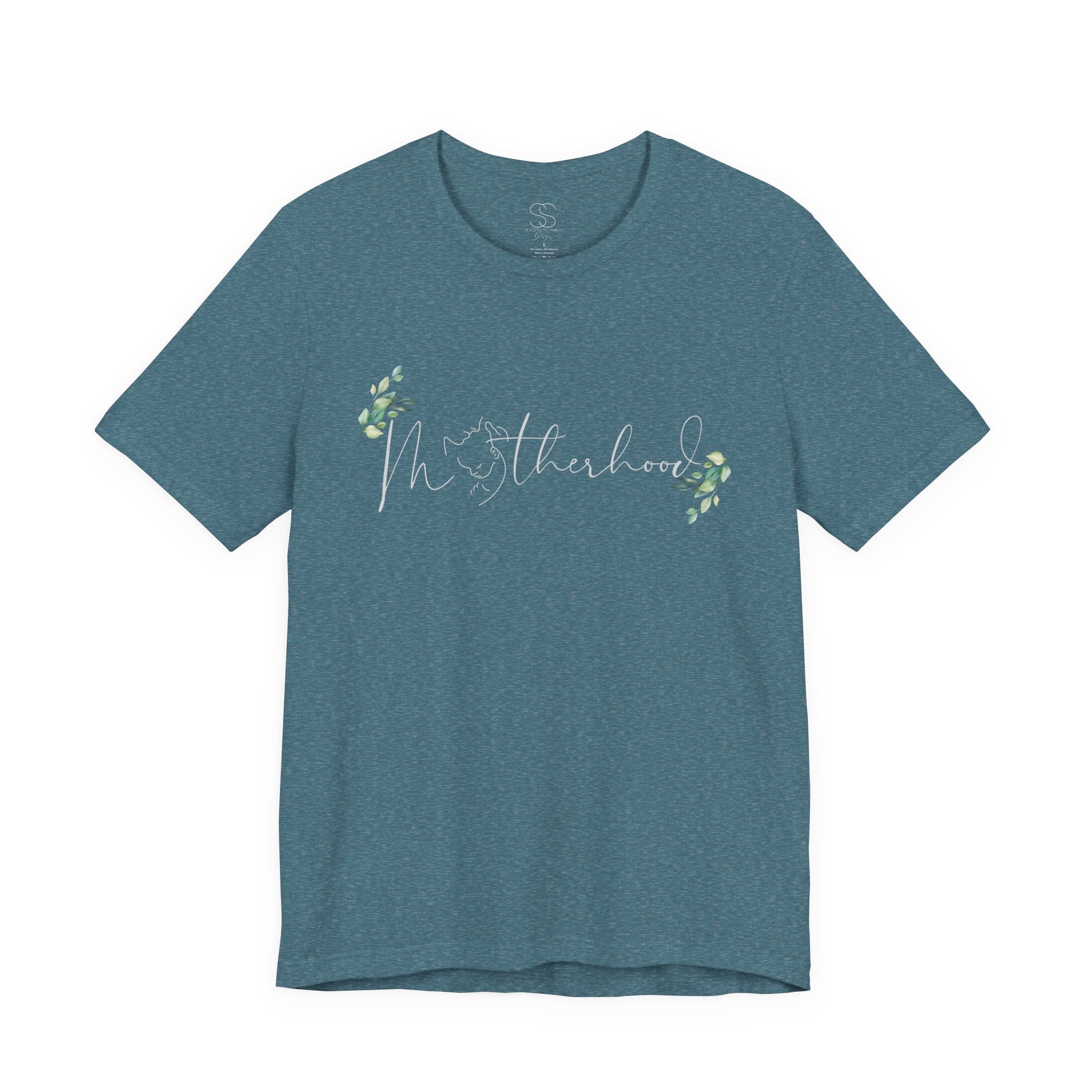 Motherhood Tee — "Motherhood" Script Floral Graphic Short Sleeve Shirt