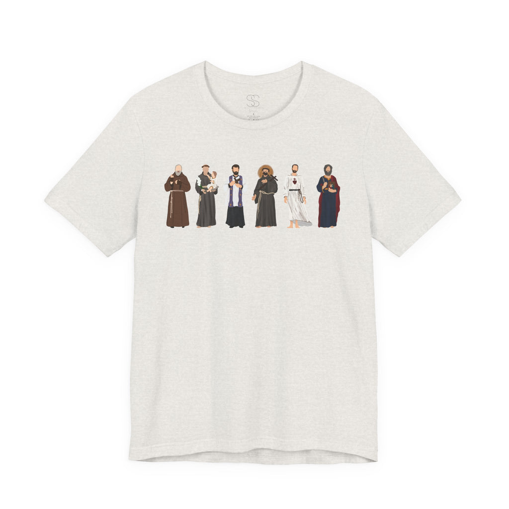 Religious Figures Lineup Tee — Saints & Clergy Portrait T-Shirt