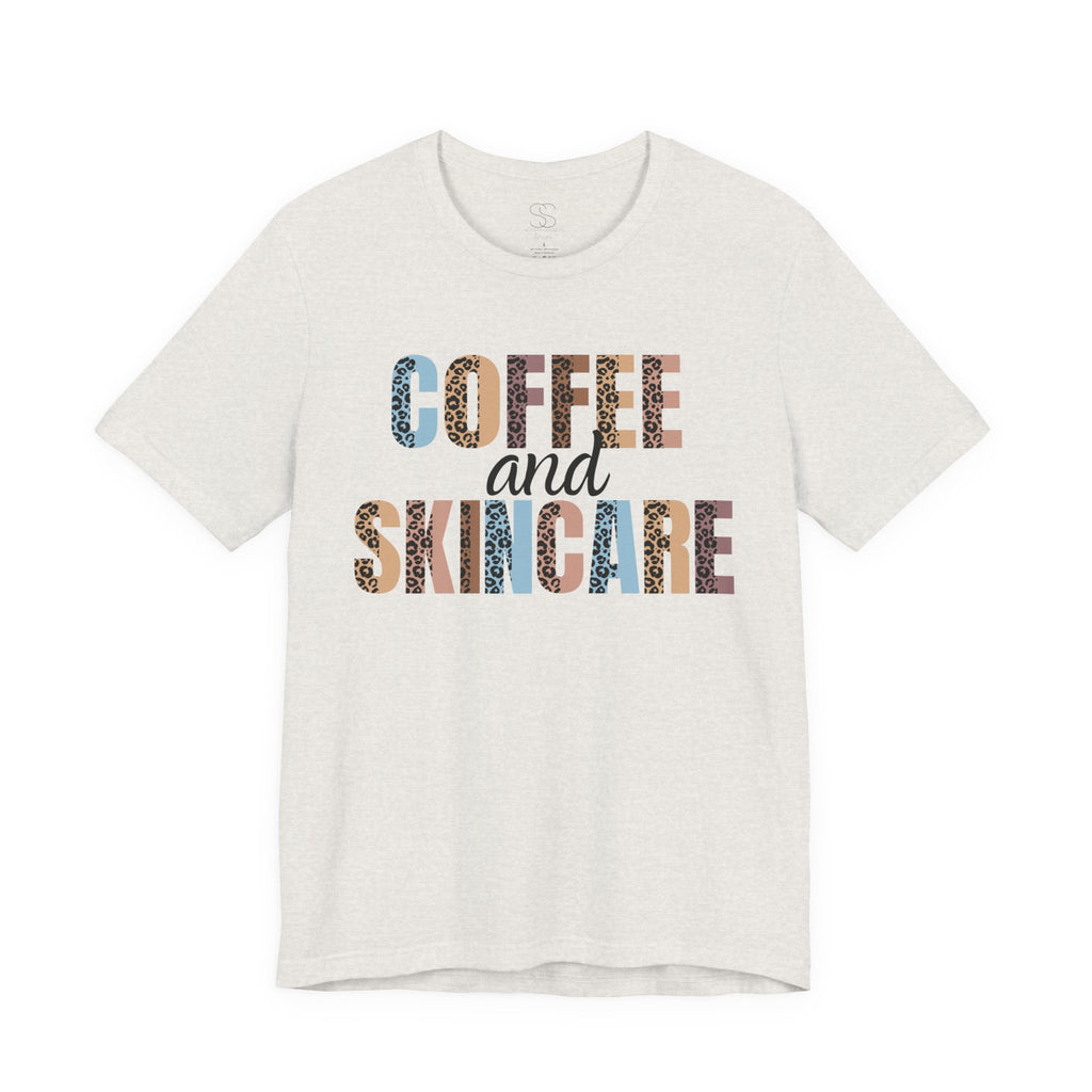 Coffee and Skincare Tee — Animal Pattern Graphic T-Shirt for Beauty Lovers