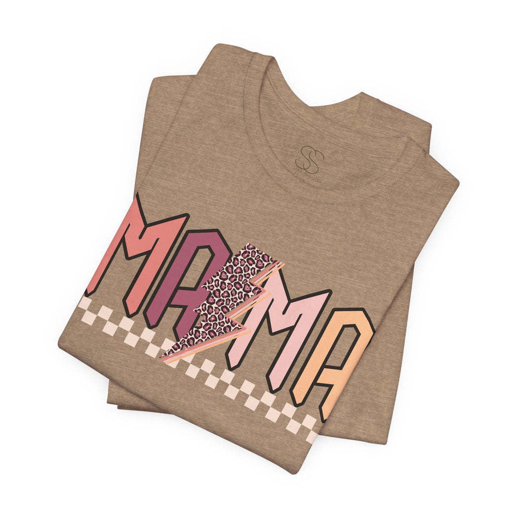 Mama Retro Lightning Tee – Vintage Checkered Mom T-Shirt
