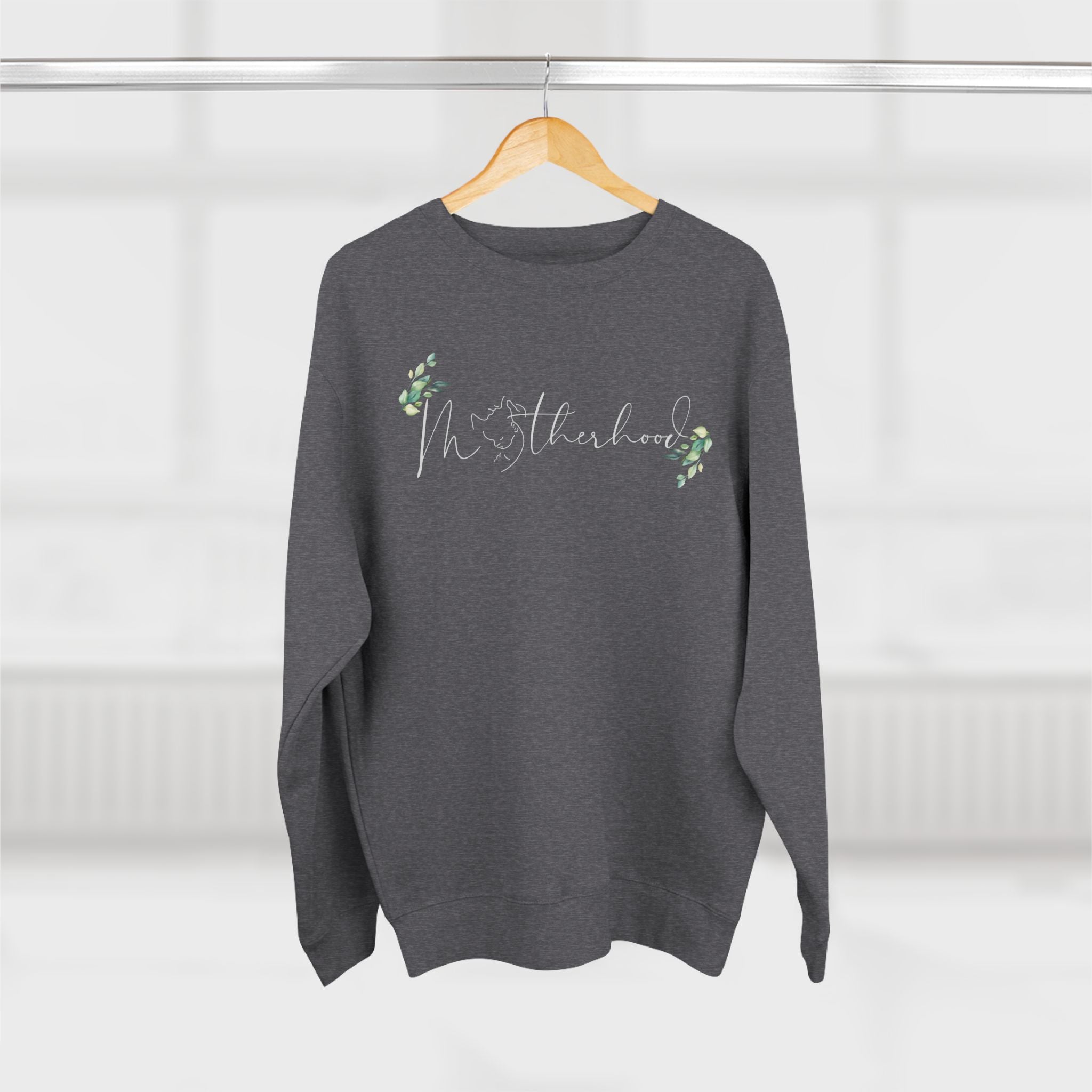 Motherhood Script Sweatshirt — Floral Eucalyptus Mom Crewneck