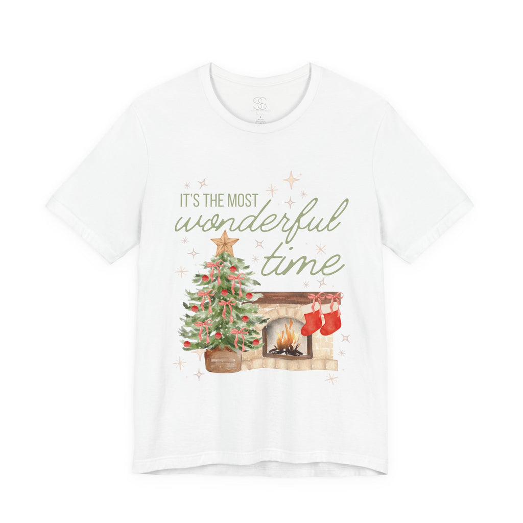 It's the Most Wonderful Time Christmas T-Shirt — Holiday Tree & Fireplace Tee