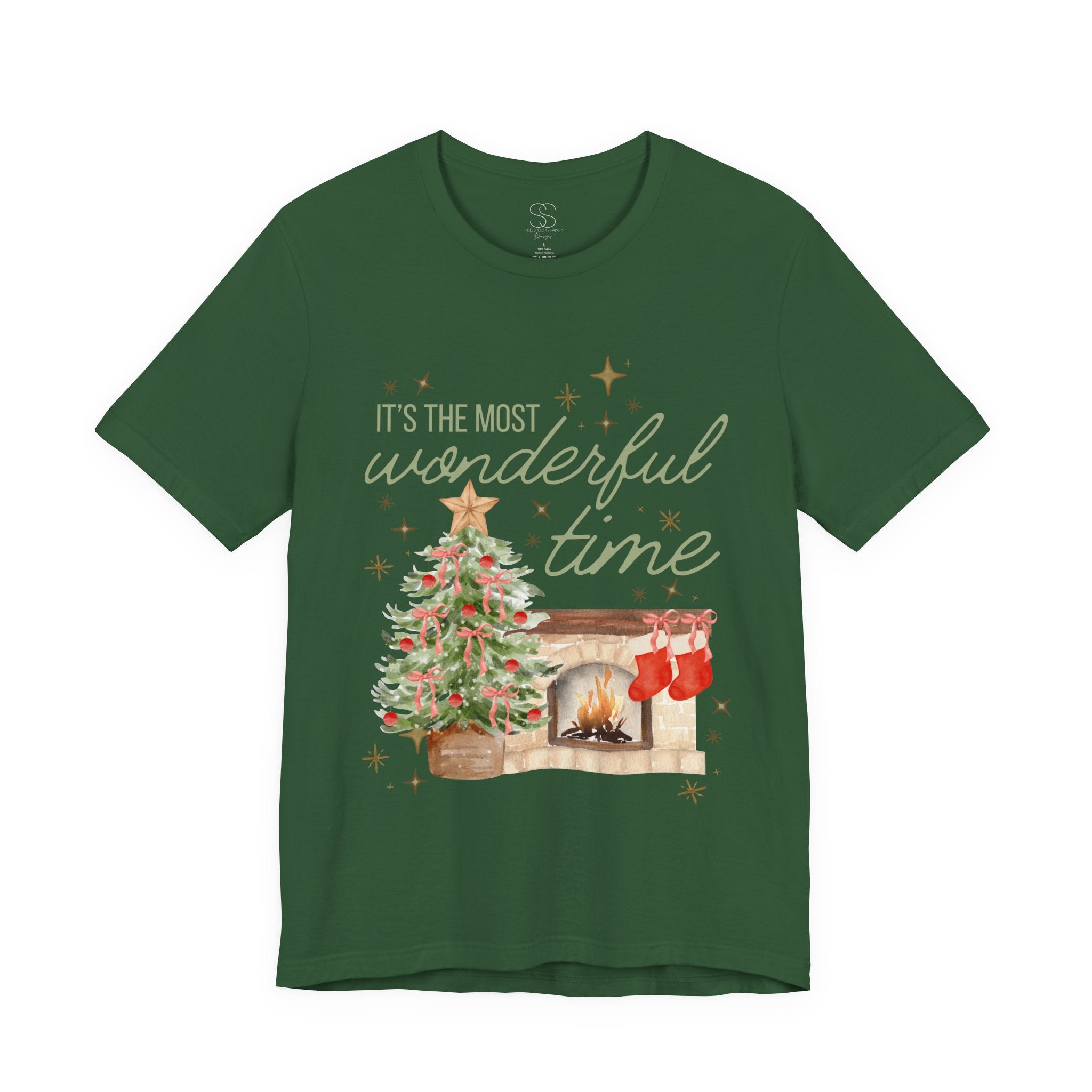 It's the Most Wonderful Time Christmas T-Shirt — Holiday Tree & Fireplace Tee