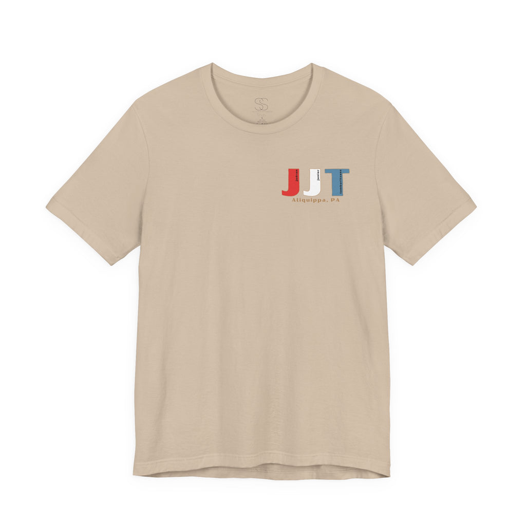 Jadran Junior Tamburitzans Adult T‑Shirt - Tan Lettering & Serbian Logo