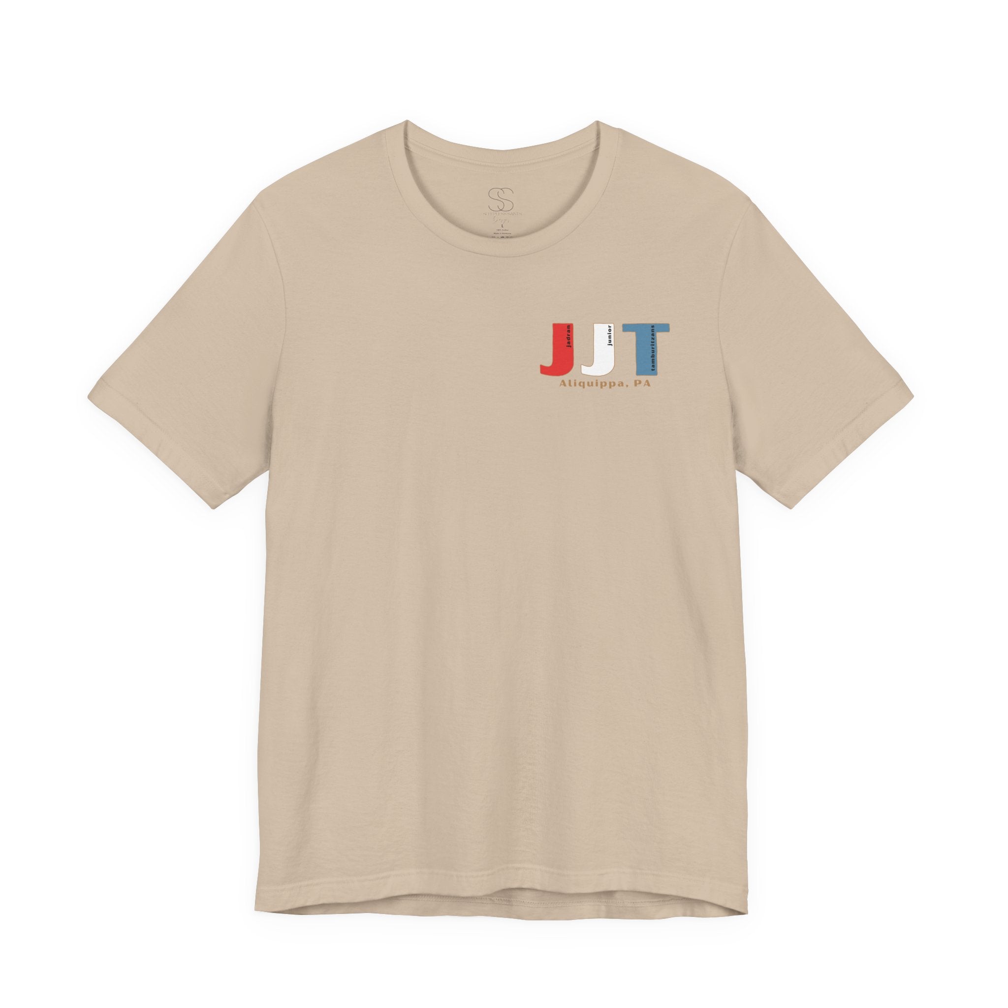 Jadran Junior Tamburitzans Adult T‑Shirt - Tan Lettering & Serbian Logo