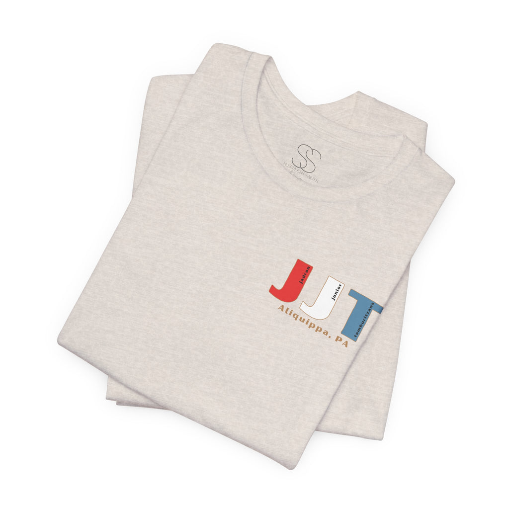 Jadran Junior Tamburitzans Adult T‑Shirt - White and Red Lettering & Serbian Logo