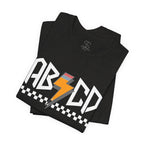 ABCD Lightning Bolt Tee - Retro Racing Checkerboard Graphic T-Shirt