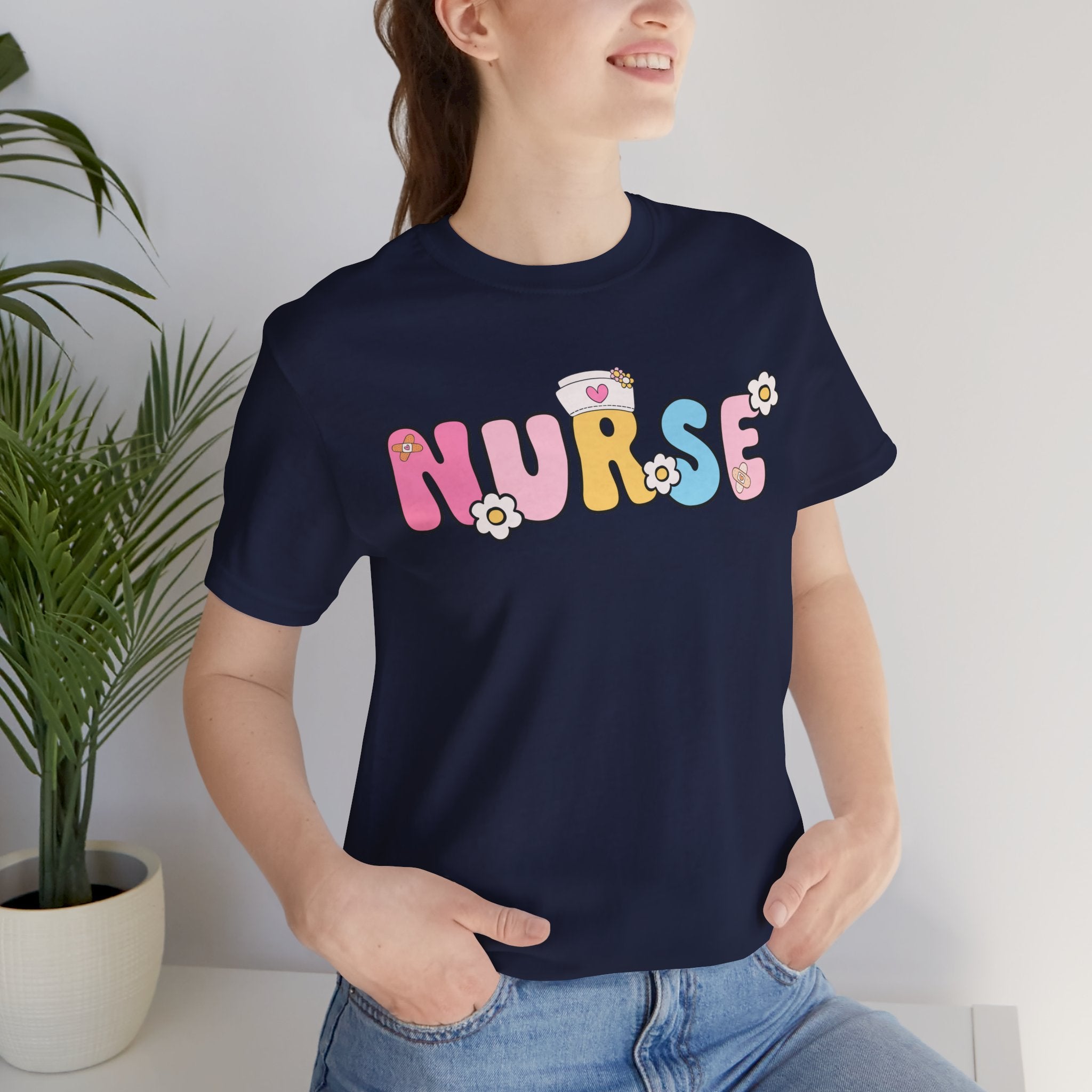 Nurse Floral Bubble Letter T-Shirt — Cute Pastel Tee