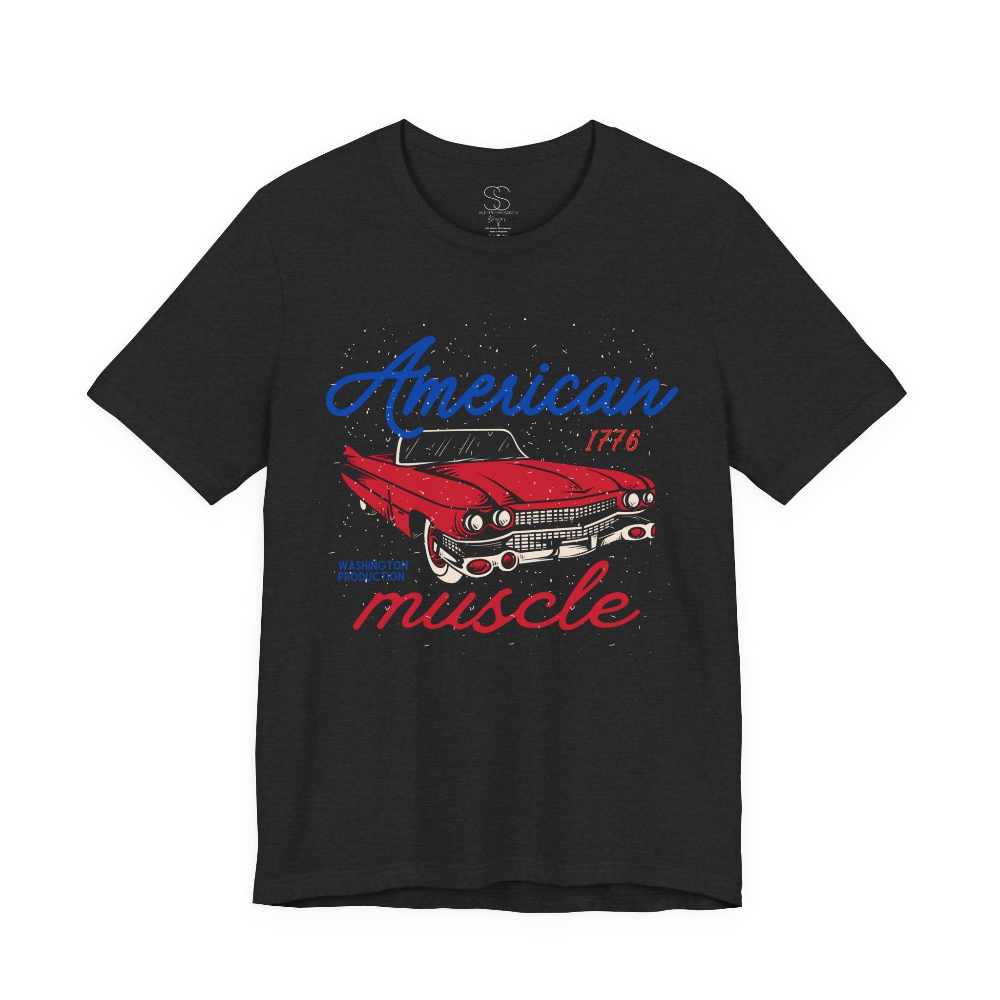 American Muscle Tee - Vintage Red Classic Car 1776 Patriotic Shirt