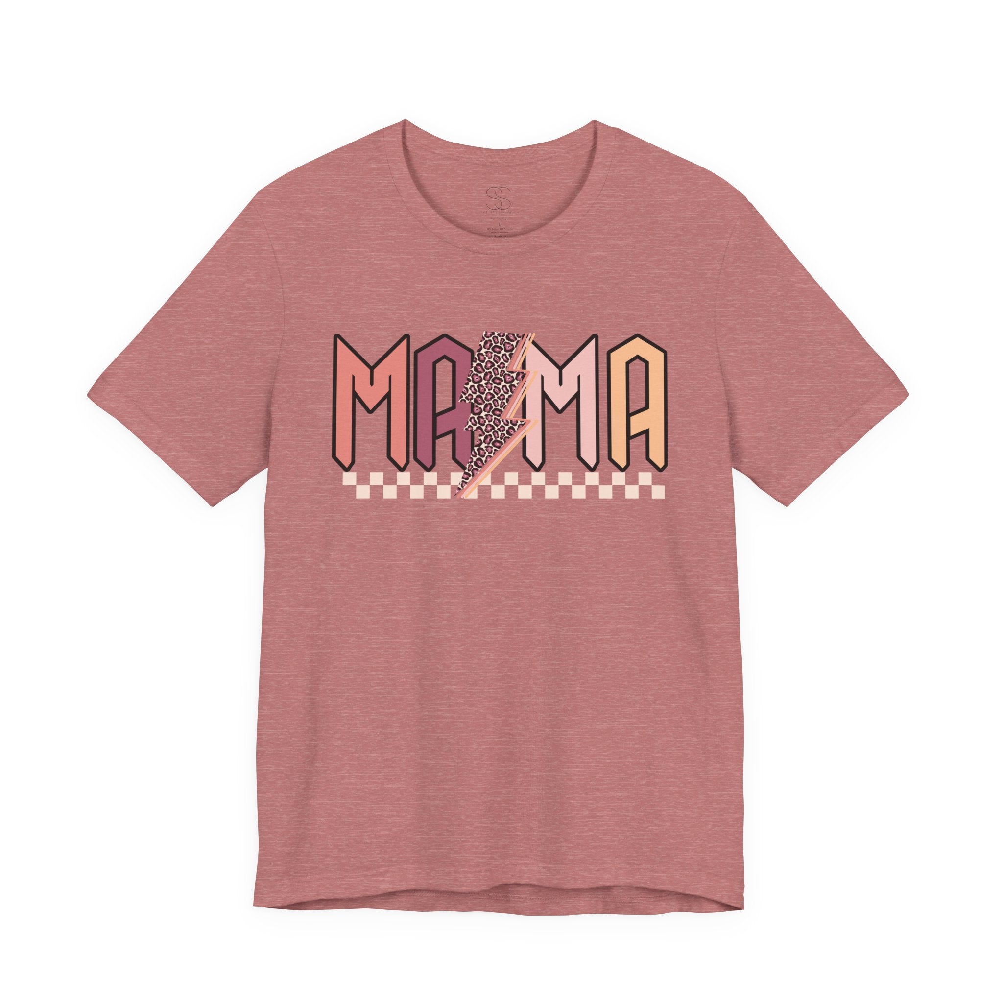 Mama Retro Lightning Tee – Vintage Checkered Mom T-Shirt