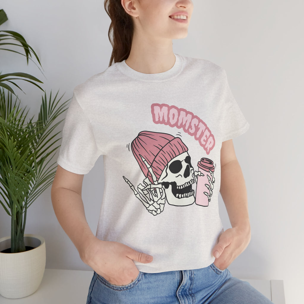 Momster Skull Coffee Tee — Cute Goth Mom T-Shirt