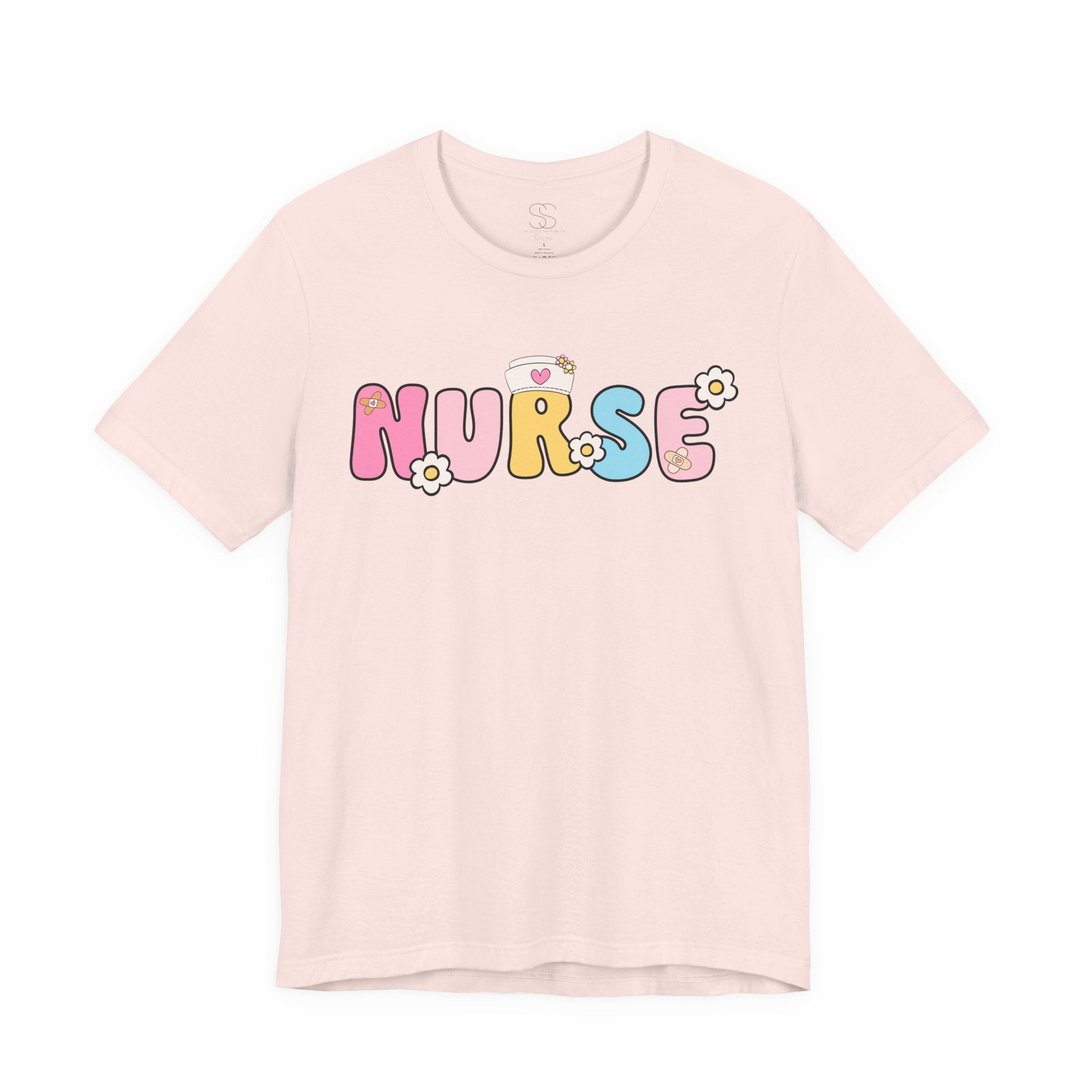Nurse Floral Bubble Letter T-Shirt — Cute Pastel Tee