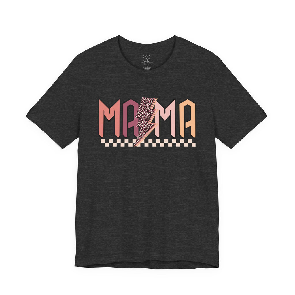Mama Retro Lightning Tee – Vintage Checkered Mom T-Shirt