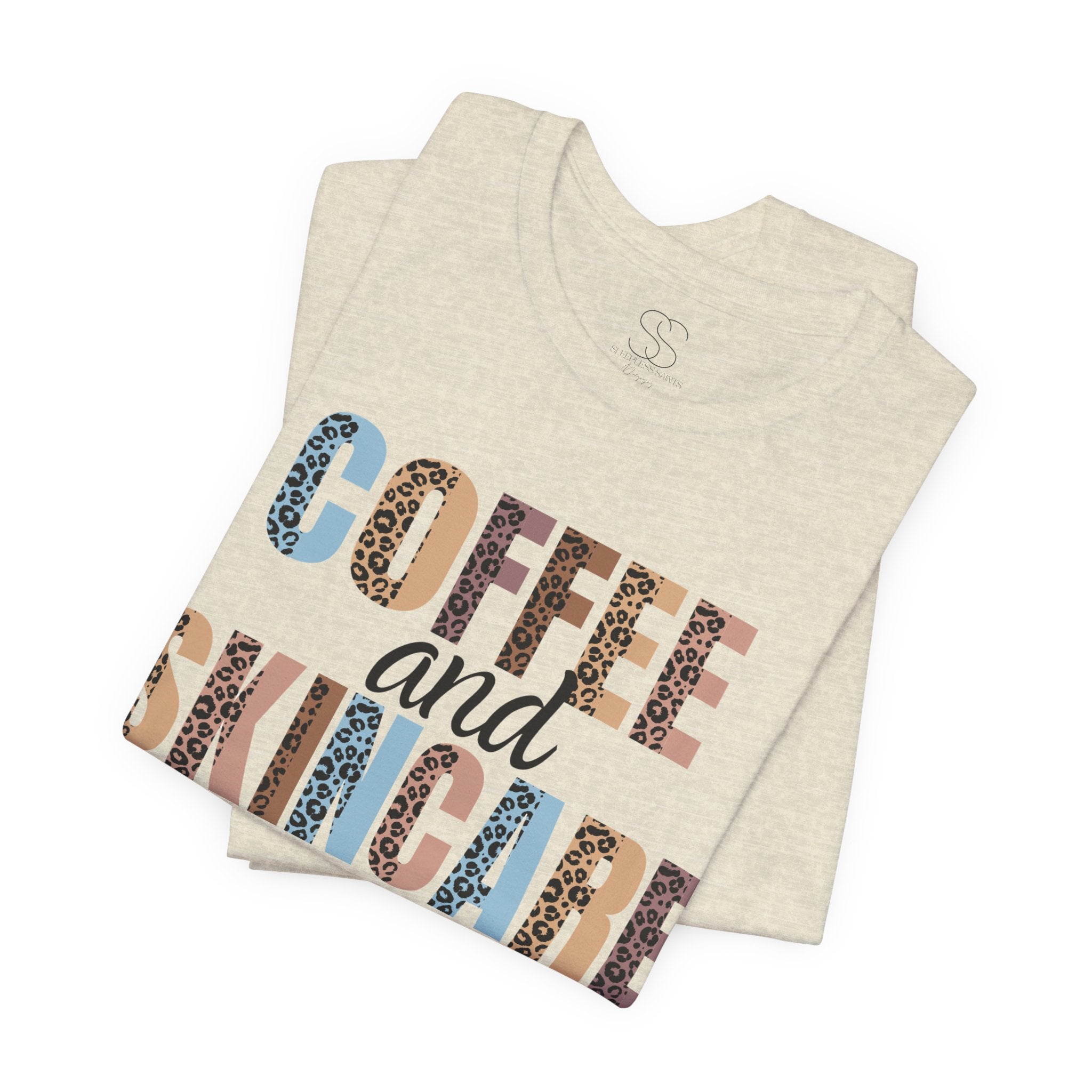 Coffee and Skincare Tee — Animal Pattern Graphic T-Shirt for Beauty Lovers
