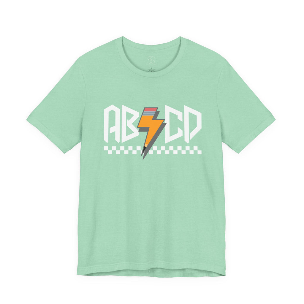 ABCD Lightning Bolt Tee - Retro Racing Checkerboard Graphic T-Shirt