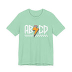 ABCD Lightning Bolt Tee - Retro Racing Checkerboard Graphic T-Shirt