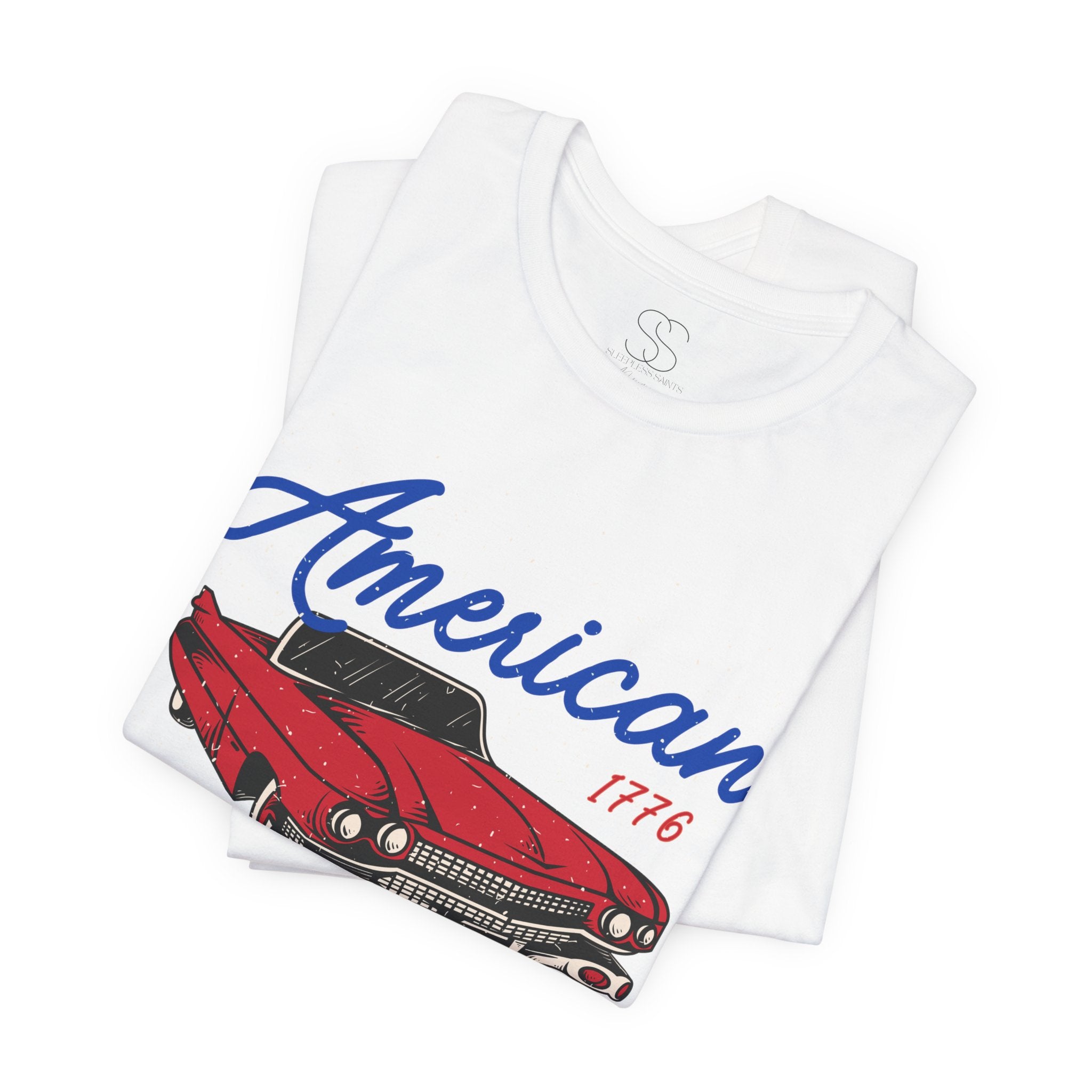 American Muscle Tee - Vintage Red Classic Car 1776 Patriotic Shirt