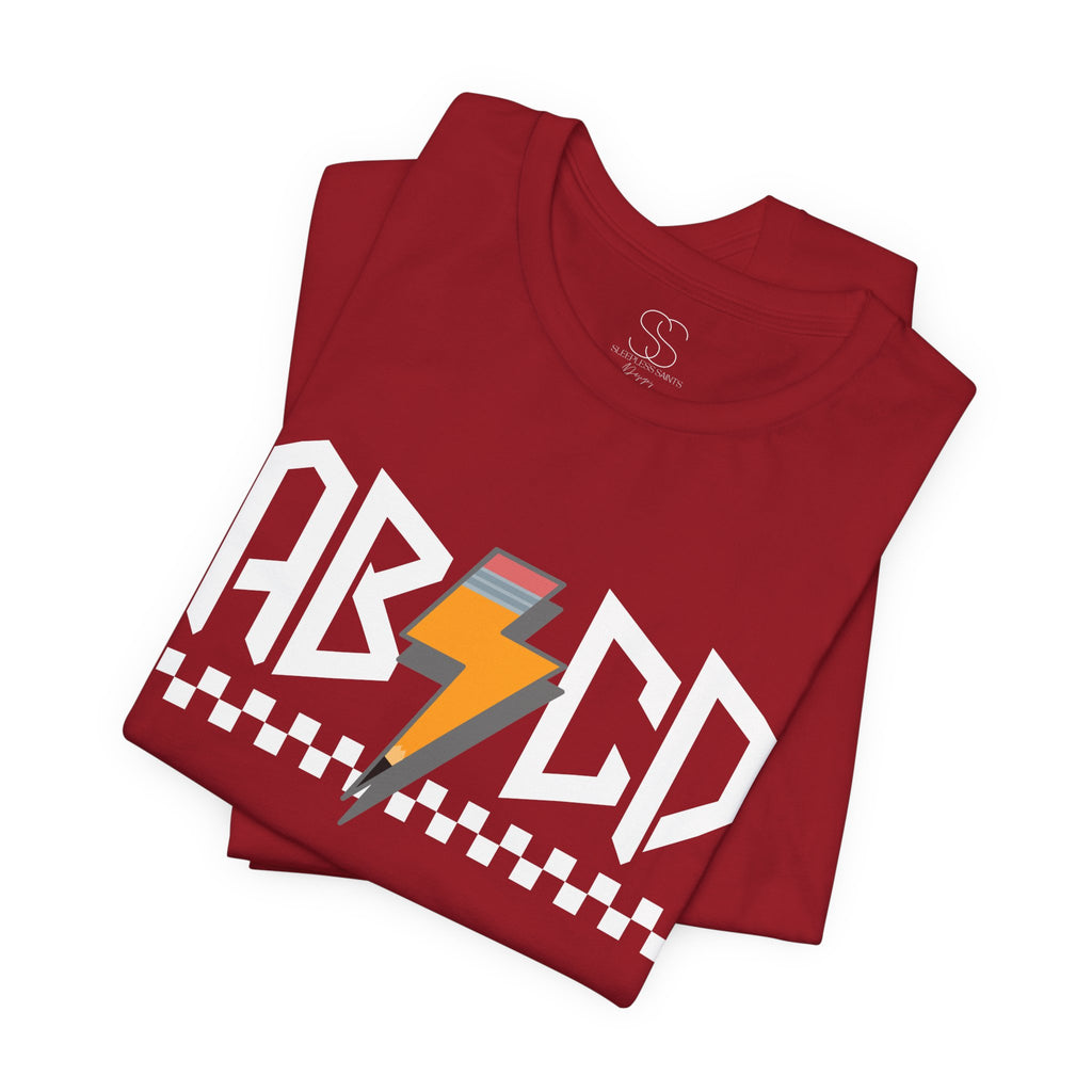 ABCD Lightning Bolt Tee - Retro Racing Checkerboard Graphic T-Shirt