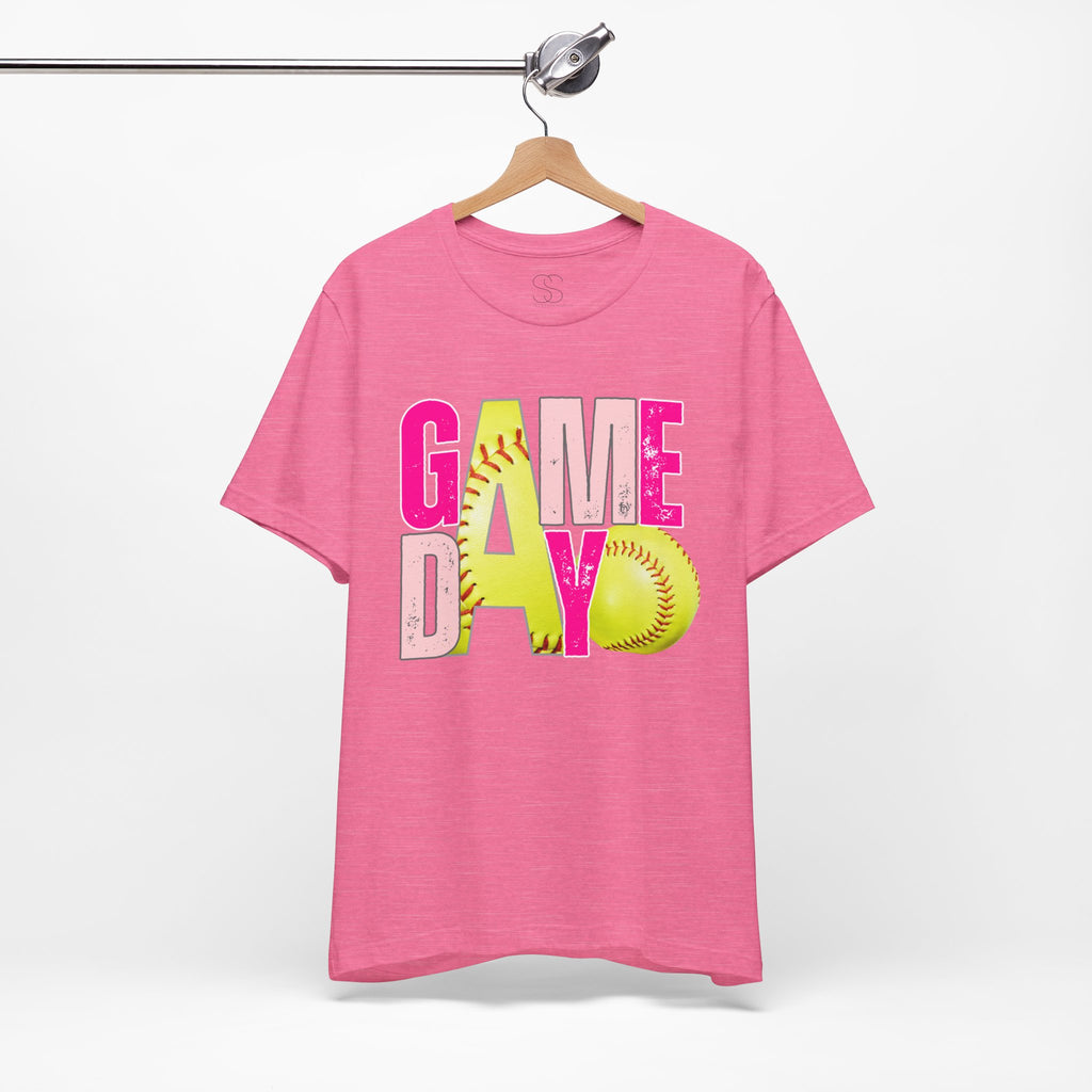 Game Day Softball T-Shirt – Bright Pink & Yellow Softball Graphic Tee