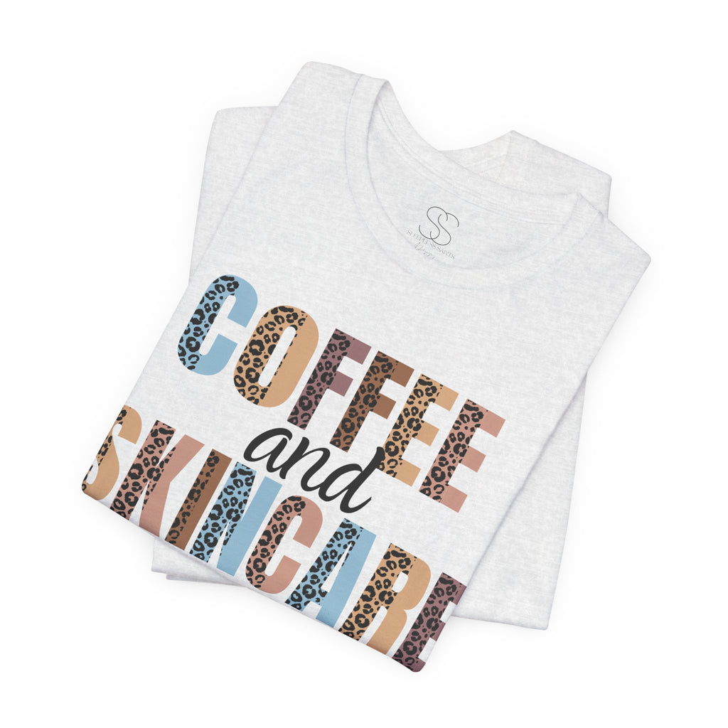 Coffee and Skincare Tee — Animal Pattern Graphic T-Shirt for Beauty Lovers