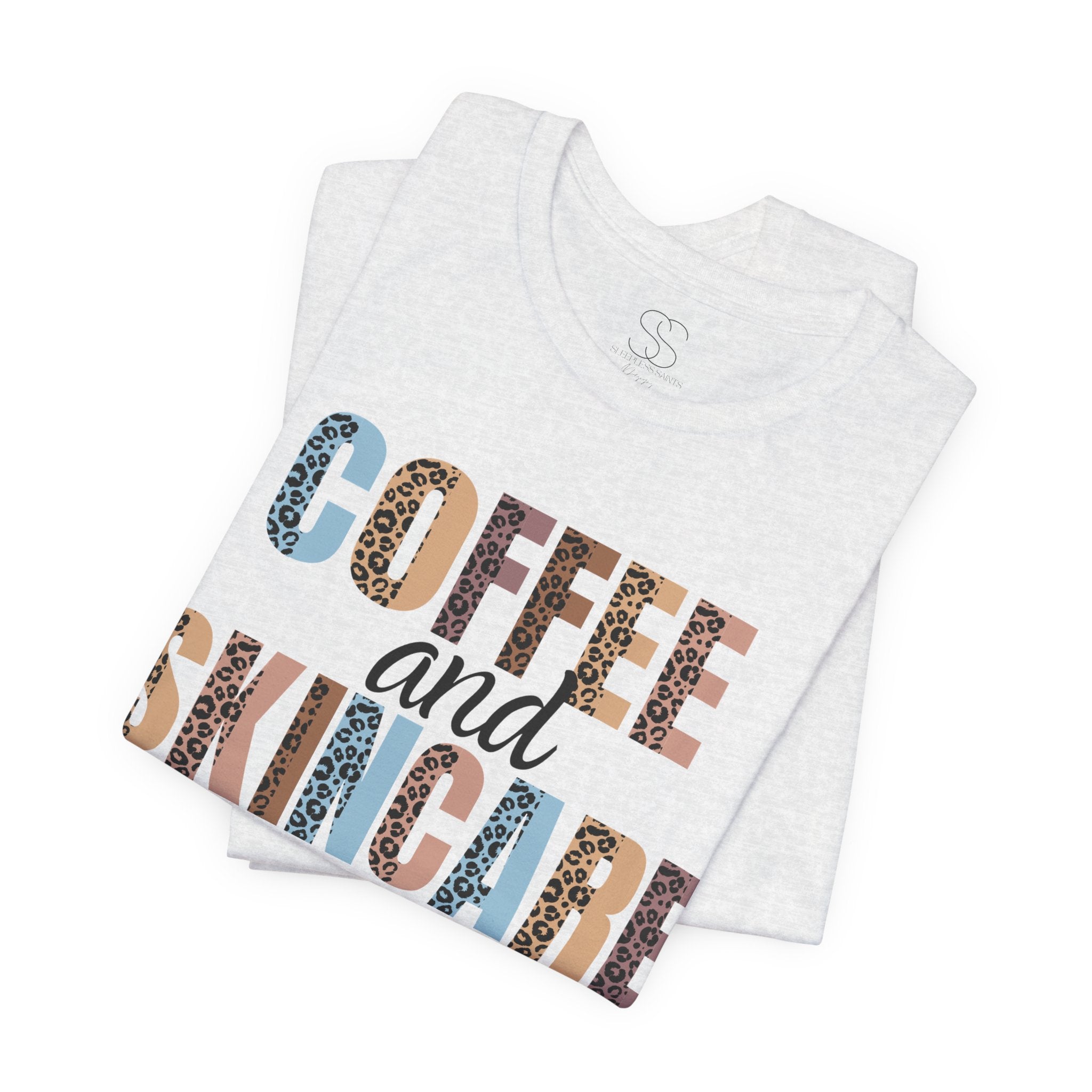 Coffee and Skincare Tee — Animal Pattern Graphic T-Shirt for Beauty Lovers