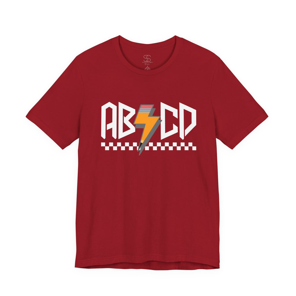 ABCD Lightning Bolt Tee - Retro Racing Checkerboard Graphic T-Shirt