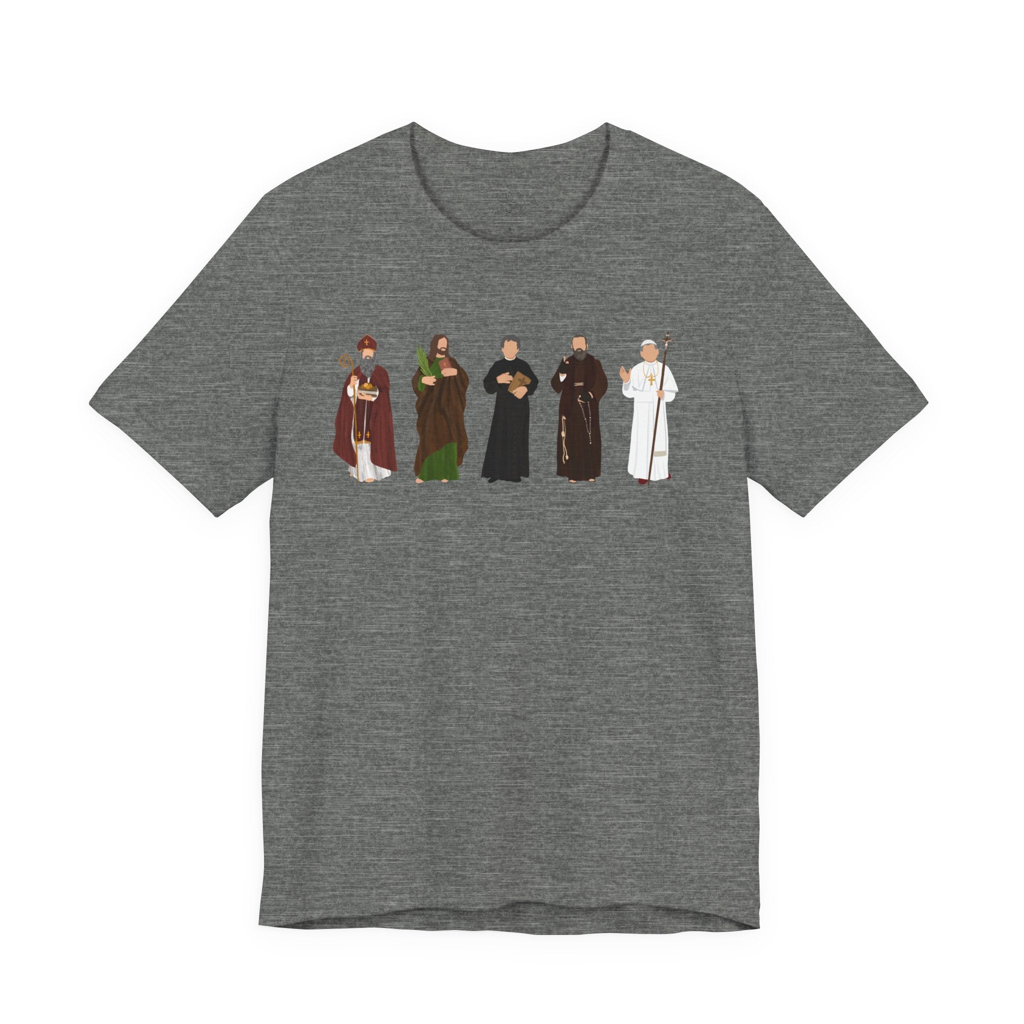 Saints Lineup T‑Shirt — Minimal Catholic Saints Illustration Tee
