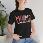 Mama Retro Lightning Tee – Vintage Checkered Mom T-Shirt