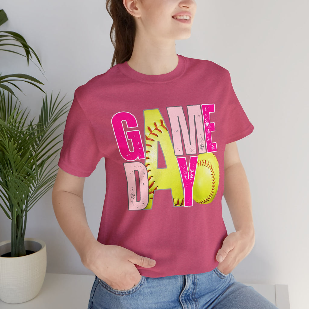 Game Day Softball T-Shirt – Bright Pink & Yellow Softball Graphic Tee