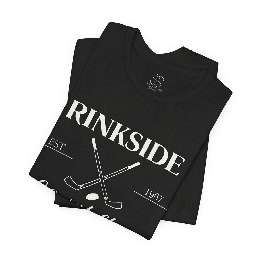 Rinkside Social Club Tee — Hockey Skate Crossed Sticks Shirt