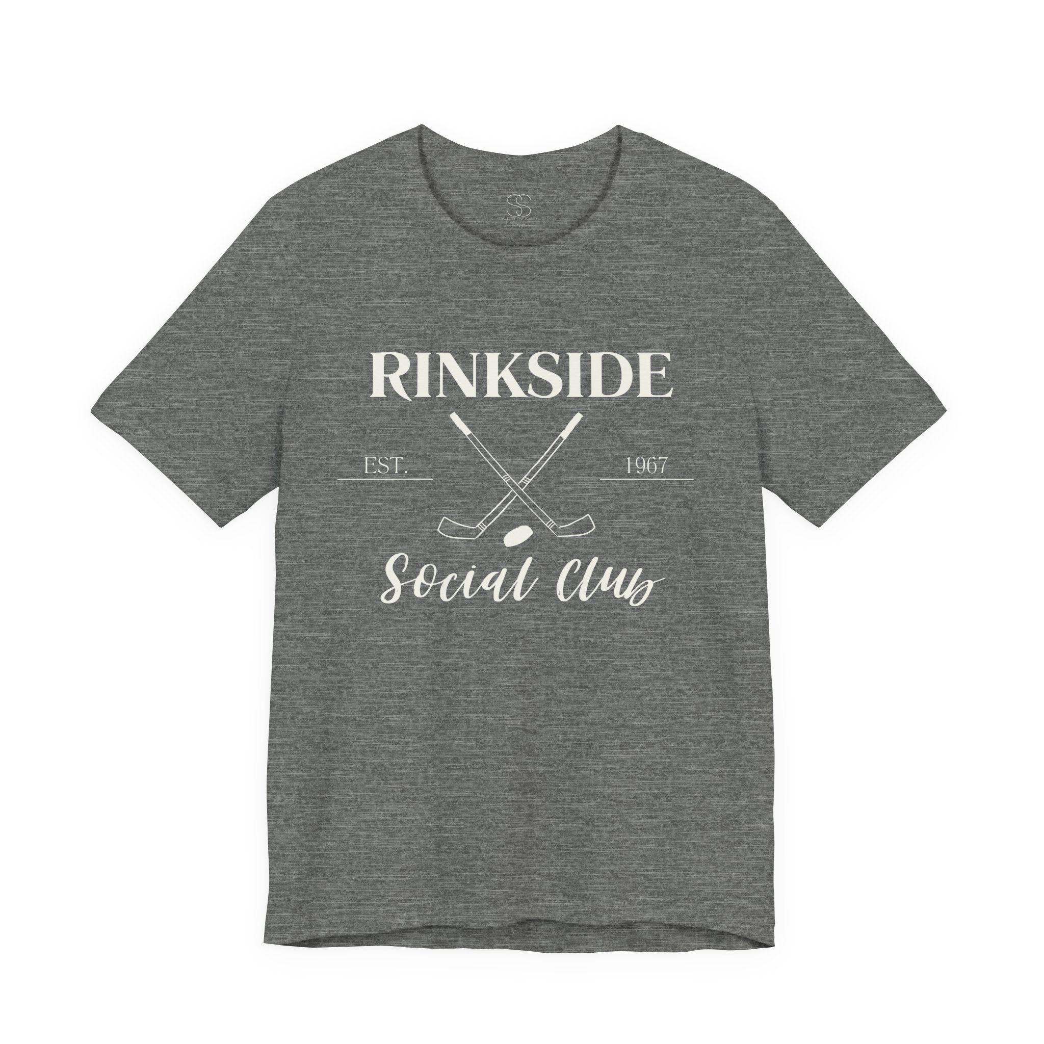 Rinkside Social Club Tee — Hockey Skate Crossed Sticks Shirt