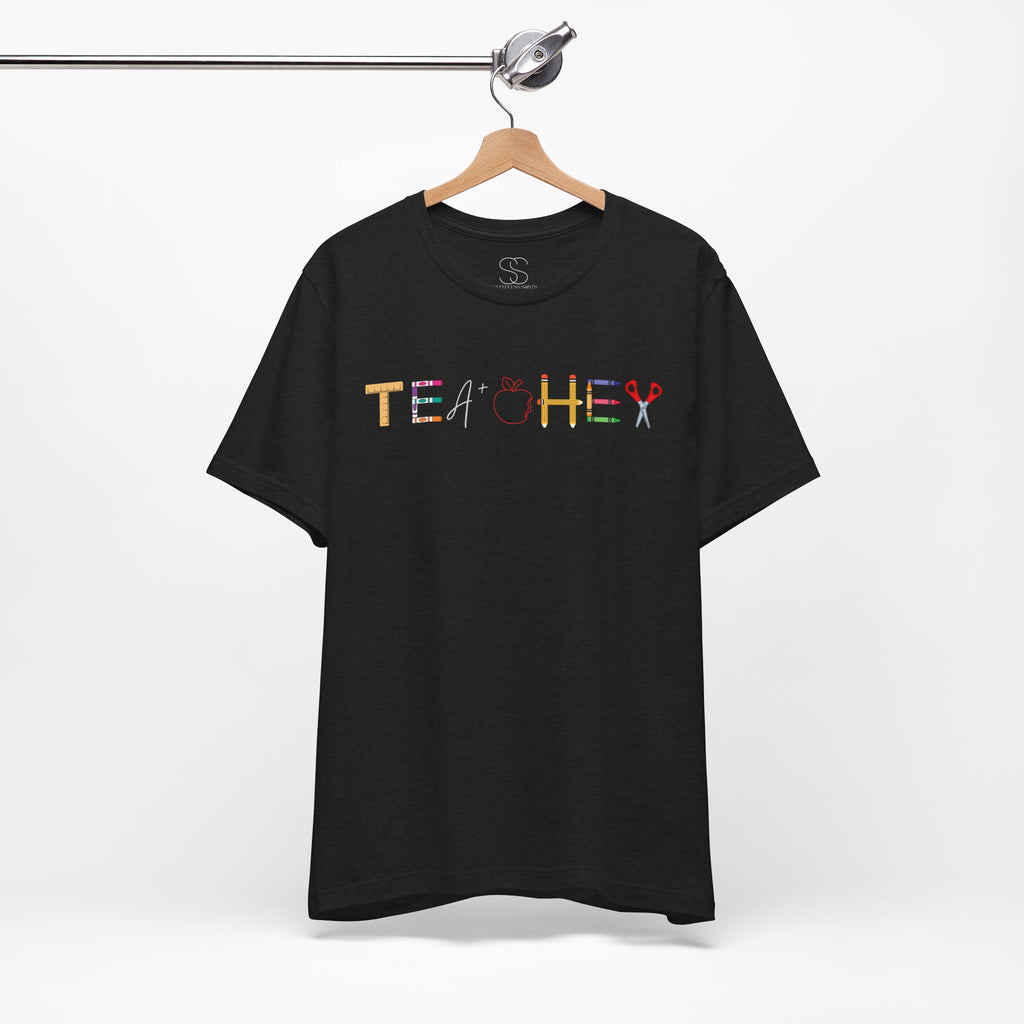 Teacher T-Shirt – Colorful School Supplies Design (TEACHER)