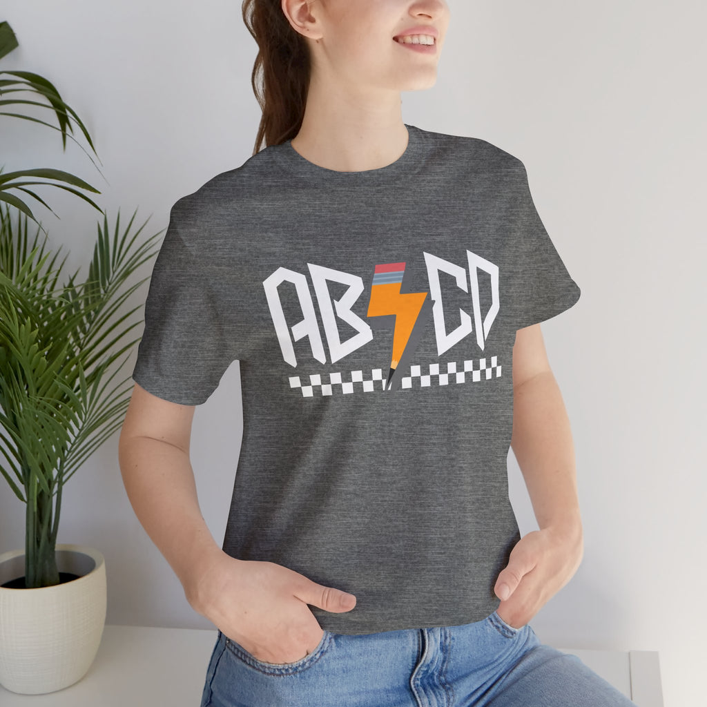 ABCD Lightning Bolt Tee - Retro Racing Checkerboard Graphic T-Shirt
