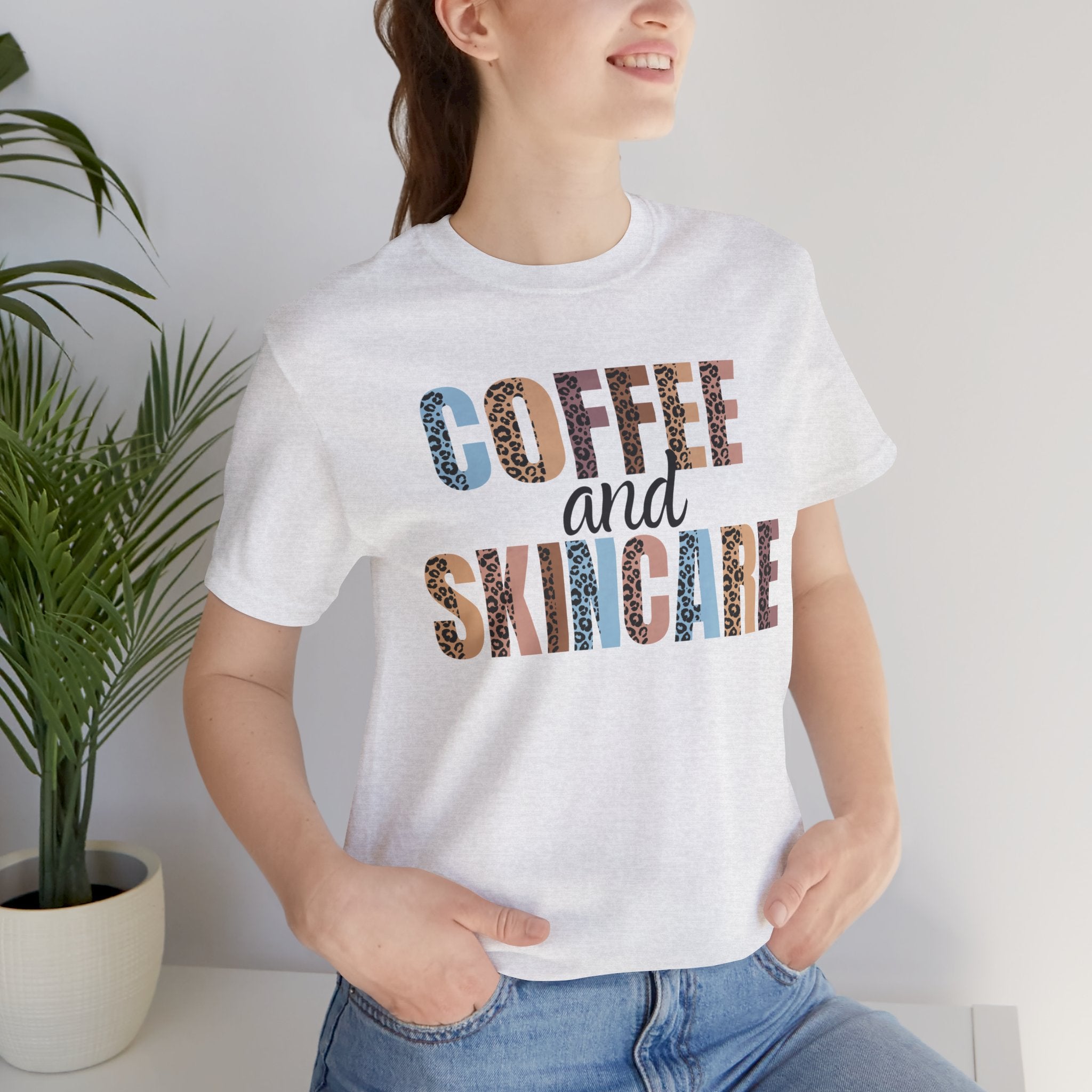 Coffee and Skincare Tee — Animal Pattern Graphic T-Shirt for Beauty Lovers
