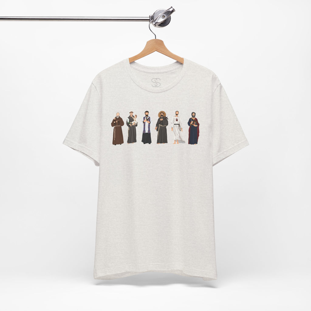 Religious Figures Lineup Tee — Saints & Clergy Portrait T-Shirt