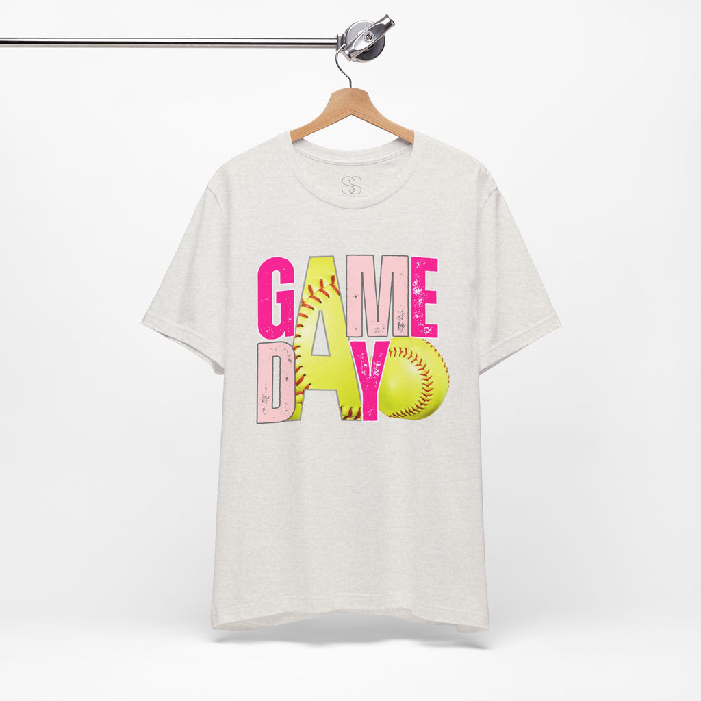 Game Day Softball T-Shirt – Bright Pink & Yellow Softball Graphic Tee