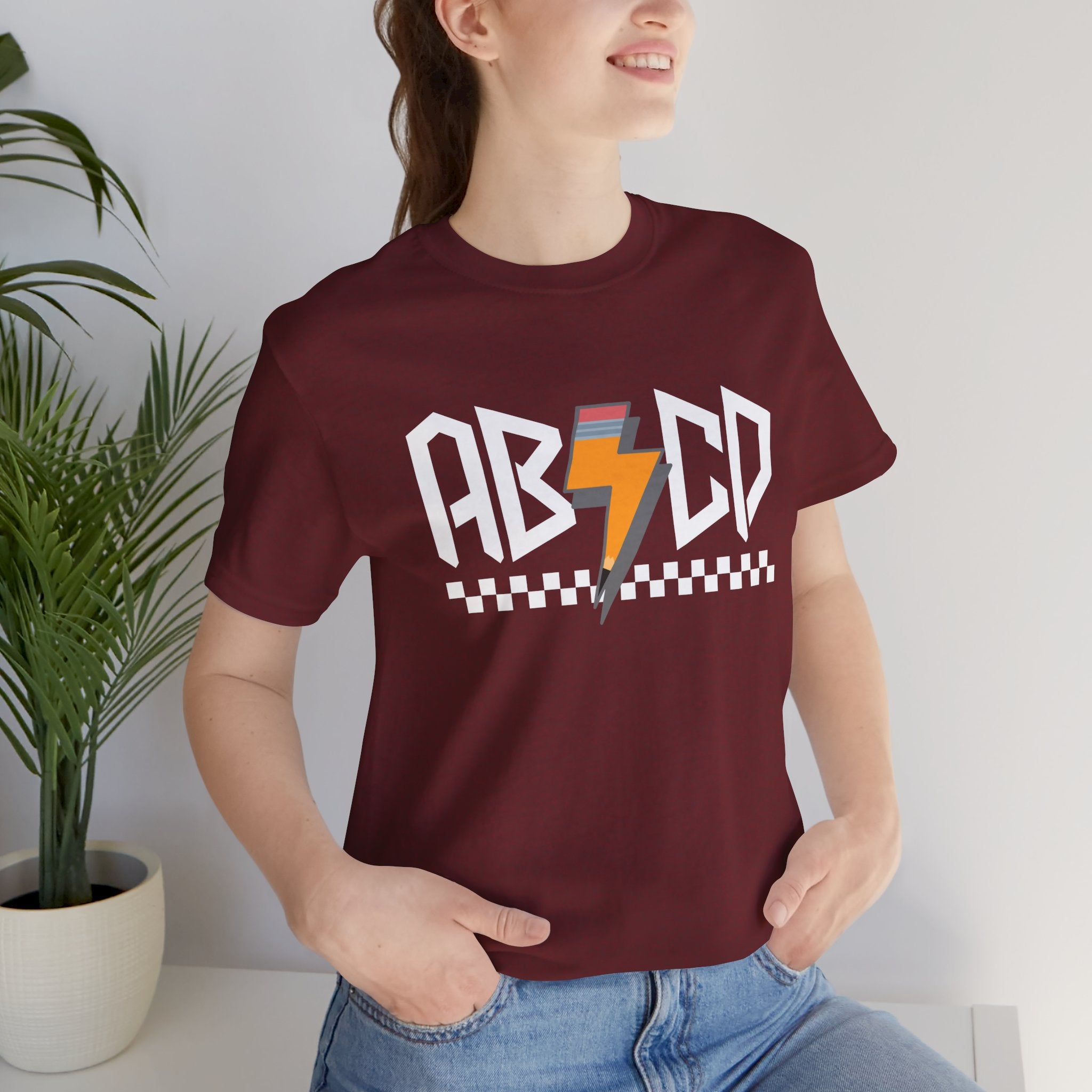 ABCD Lightning Bolt Tee - Retro Racing Checkerboard Graphic T-Shirt