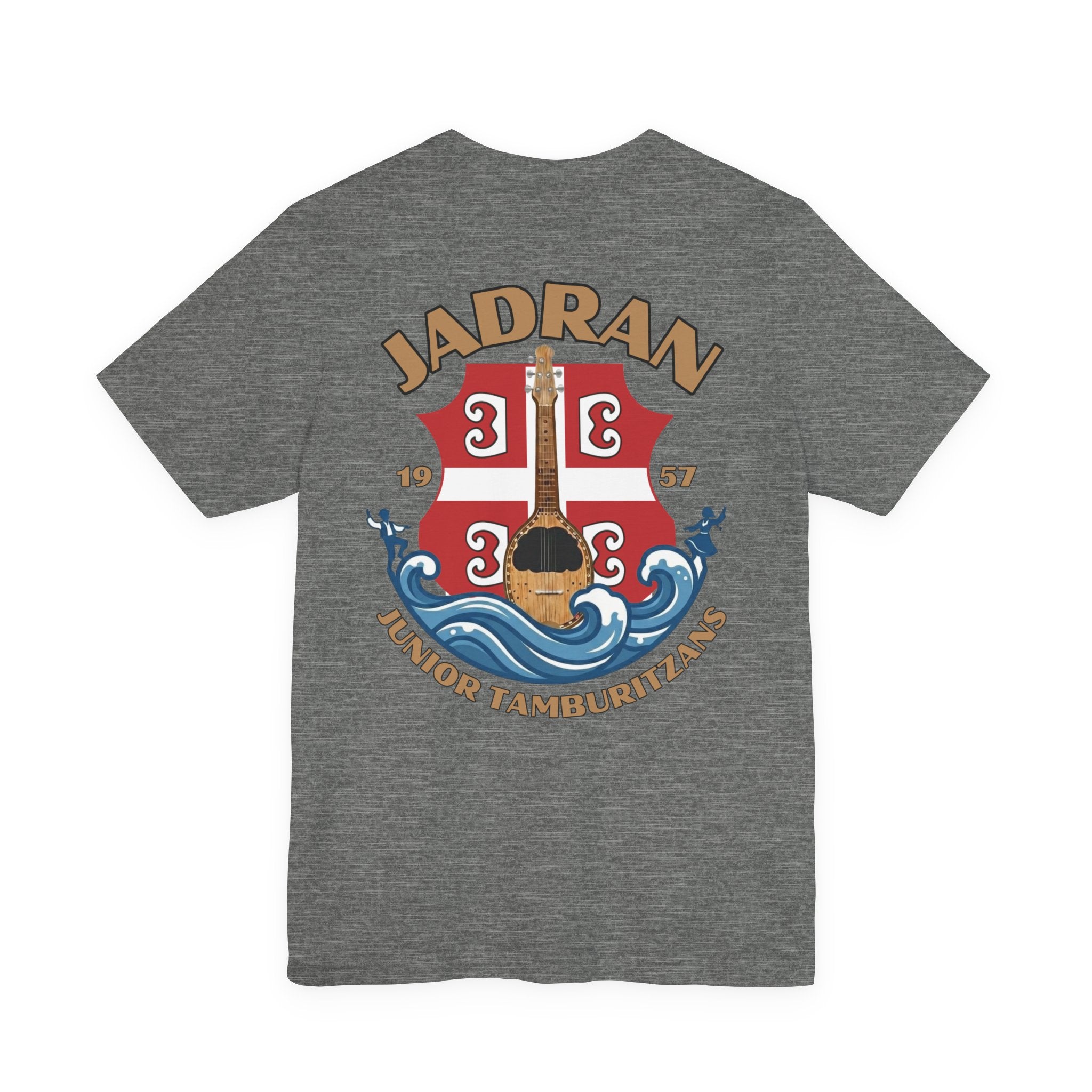Jadran Junior Tamburitzans Adult T‑Shirt - Tan Lettering & Serbian Logo