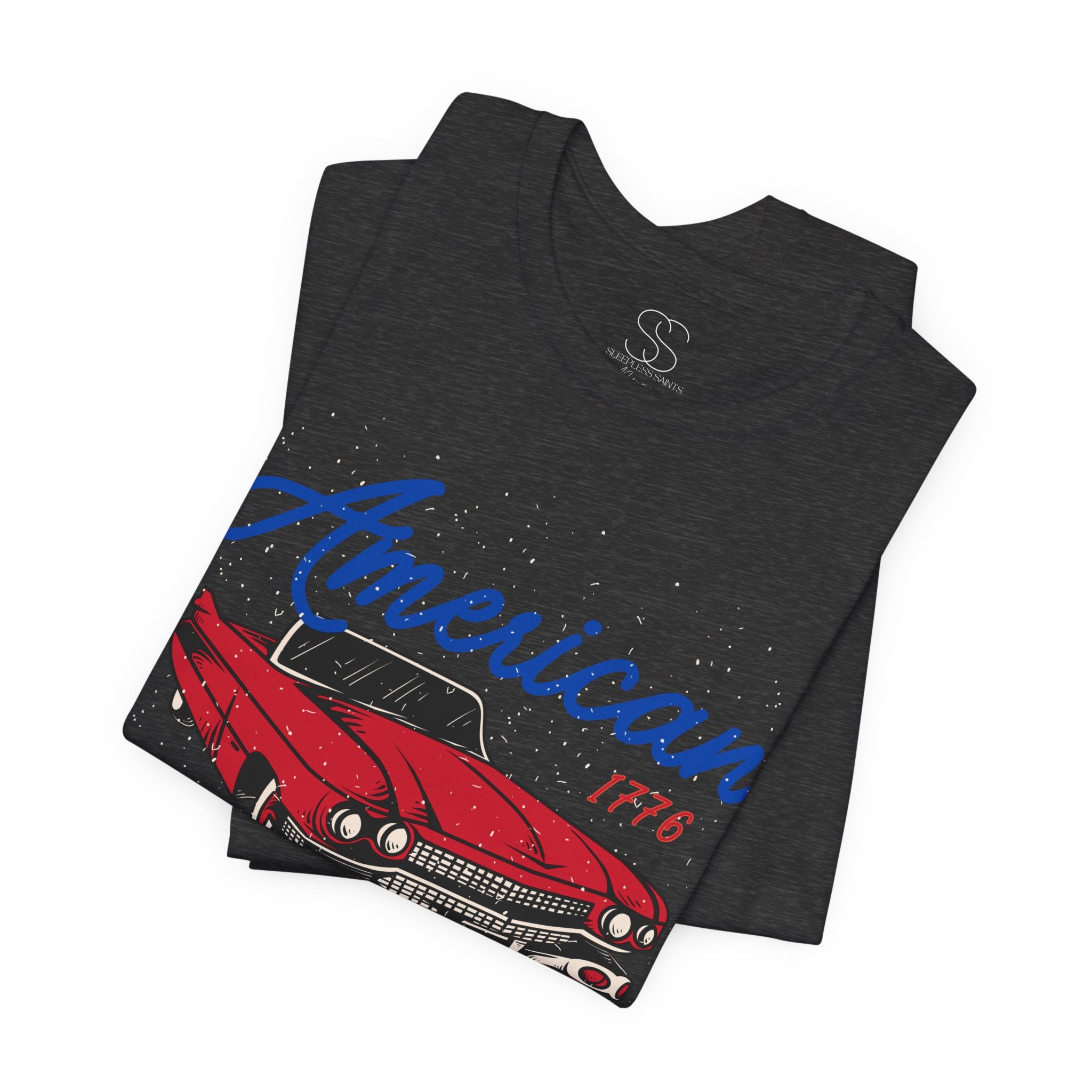 American Muscle Tee - Vintage Red Classic Car 1776 Patriotic Shirt