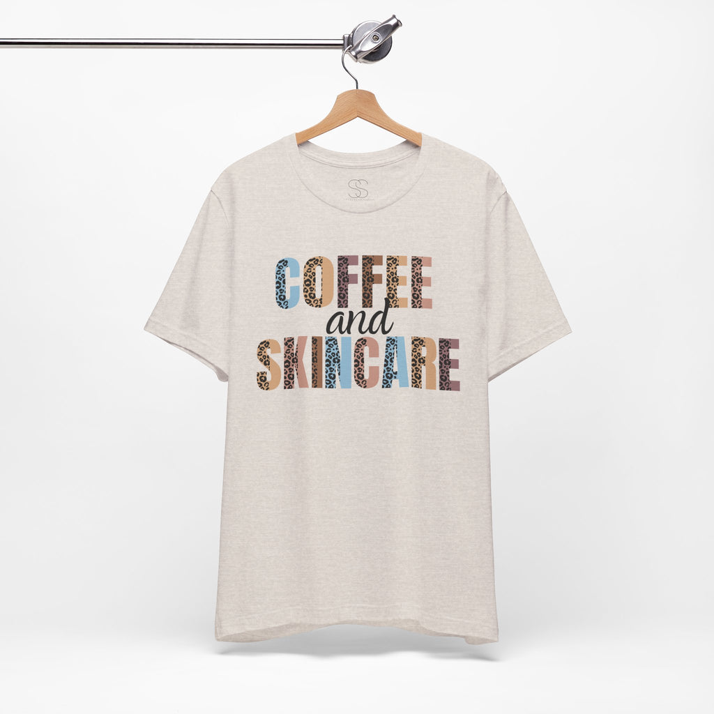 Coffee and Skincare Tee — Animal Pattern Graphic T-Shirt for Beauty Lovers