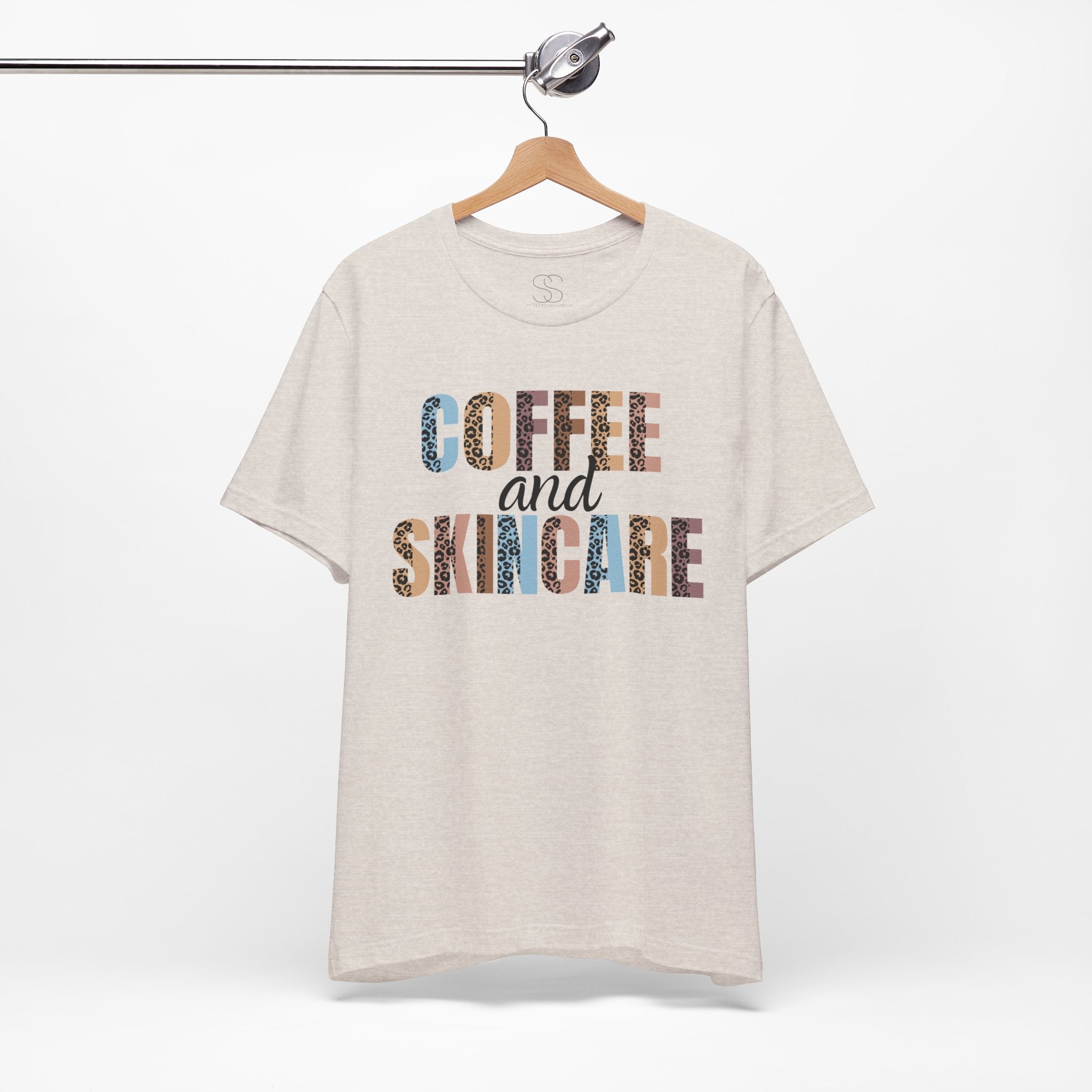 Coffee and Skincare Tee — Animal Pattern Graphic T-Shirt for Beauty Lovers