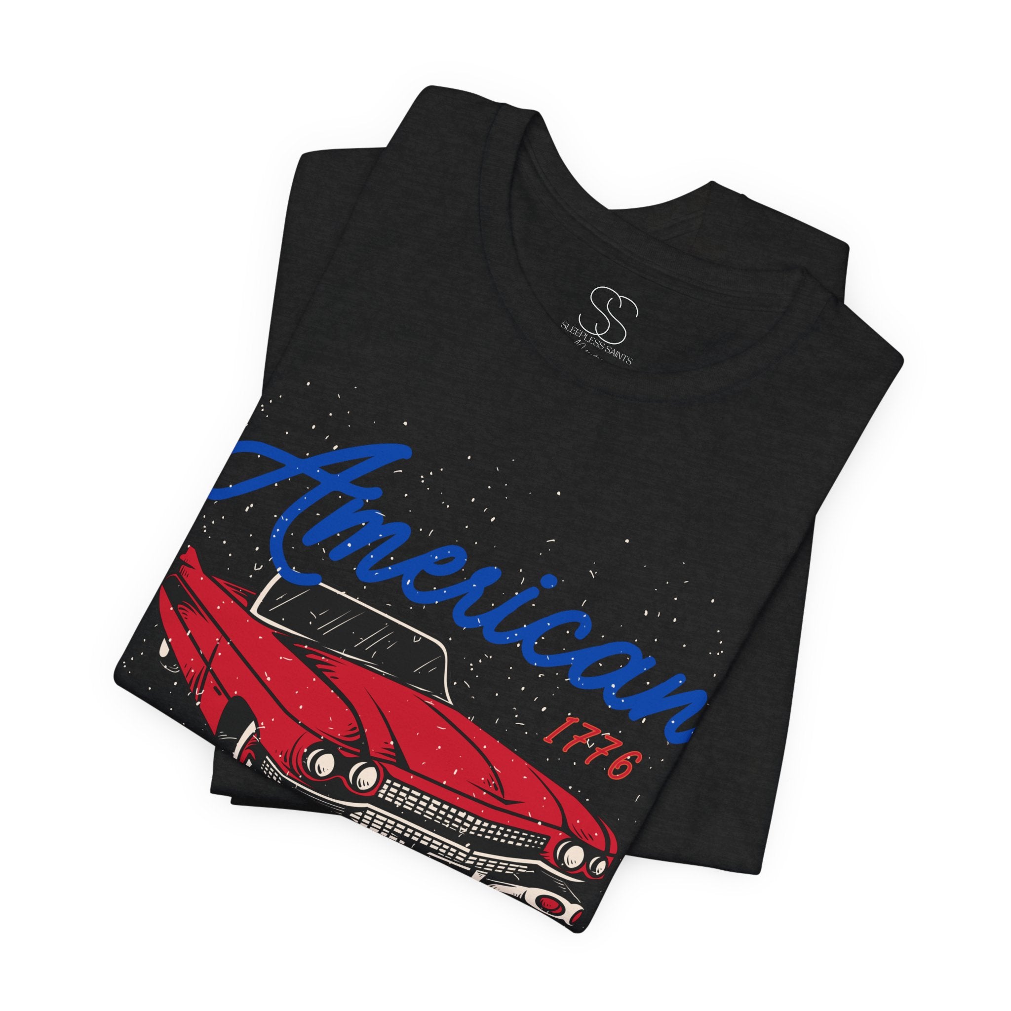 American Muscle Tee - Vintage Red Classic Car 1776 Patriotic Shirt