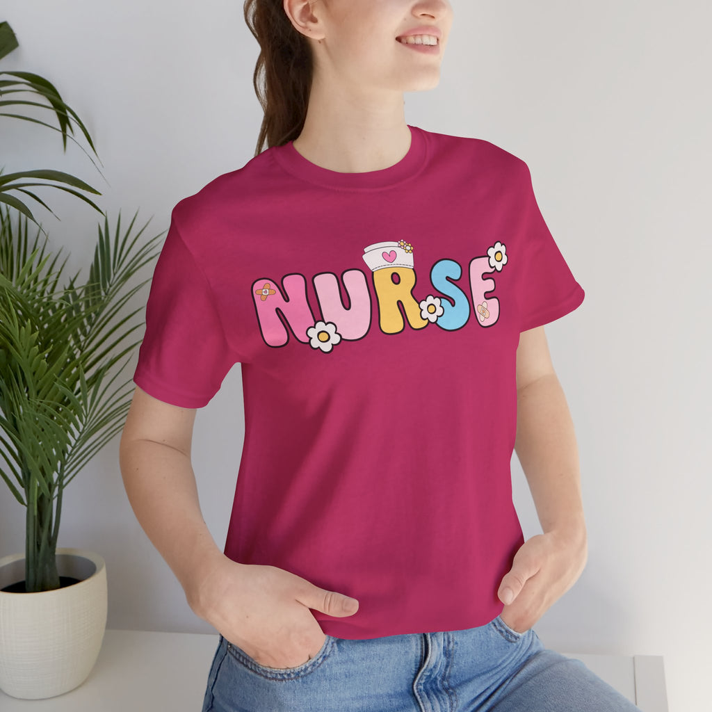 Nurse Floral Bubble Letter T-Shirt — Cute Pastel Tee