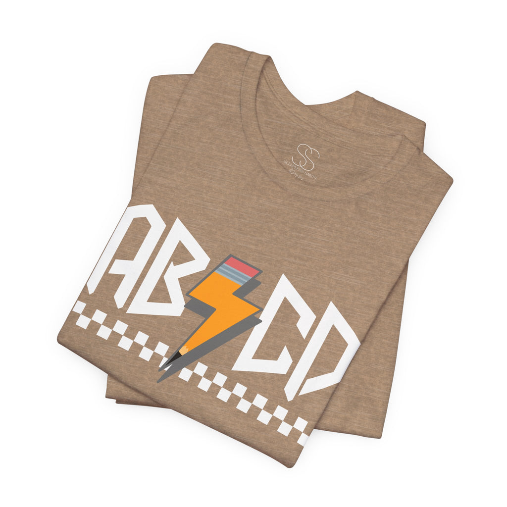 ABCD Lightning Bolt Tee - Retro Racing Checkerboard Graphic T-Shirt