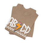 ABCD Lightning Bolt Tee - Retro Racing Checkerboard Graphic T-Shirt