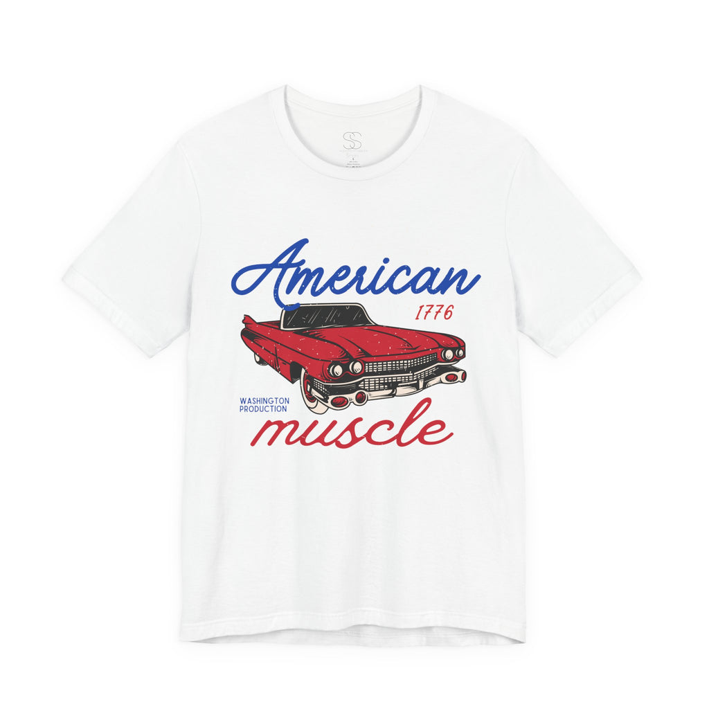 American Muscle Tee - Vintage Red Classic Car 1776 Patriotic Shirt