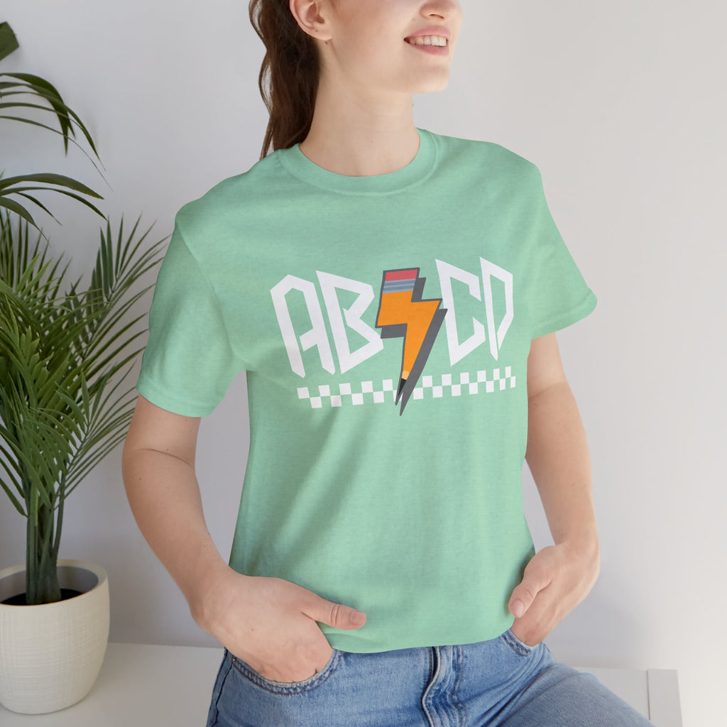 ABCD Lightning Bolt Tee - Retro Racing Checkerboard Graphic T-Shirt